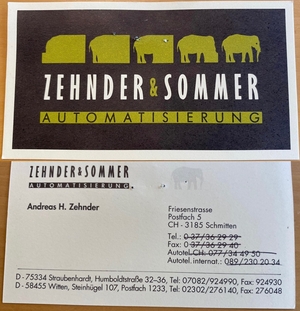 Andreas Zehnder's business card from the 1990s